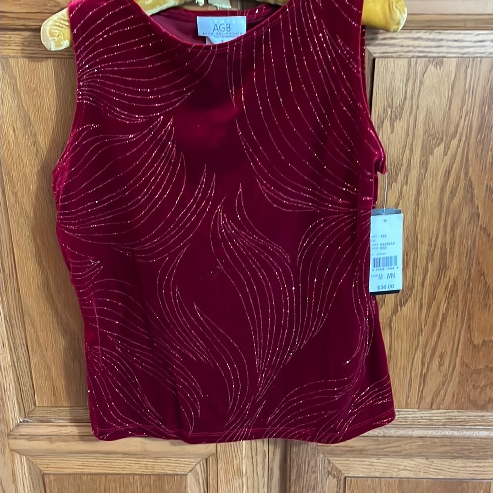 AGB Red Embellished Fitted Tank Top
